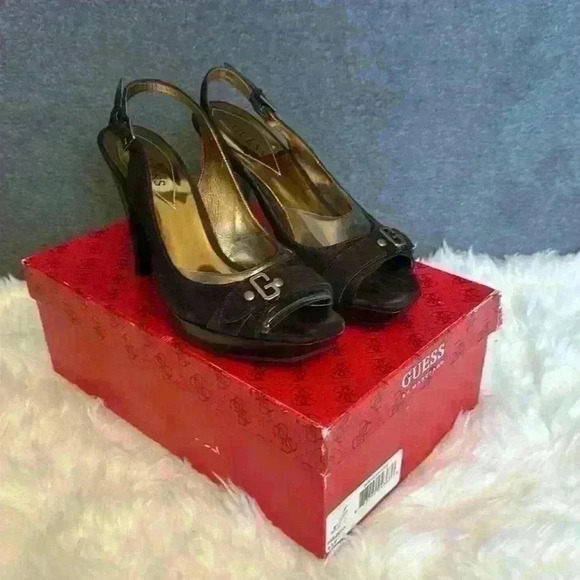 Guess Wgleona Vintage Dark Brown Suede 4” Heels with Back Strap Womens Size 6.5 - Picture 2 of 16